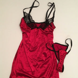 Babydoll Teddy Thong Black Red Set Small